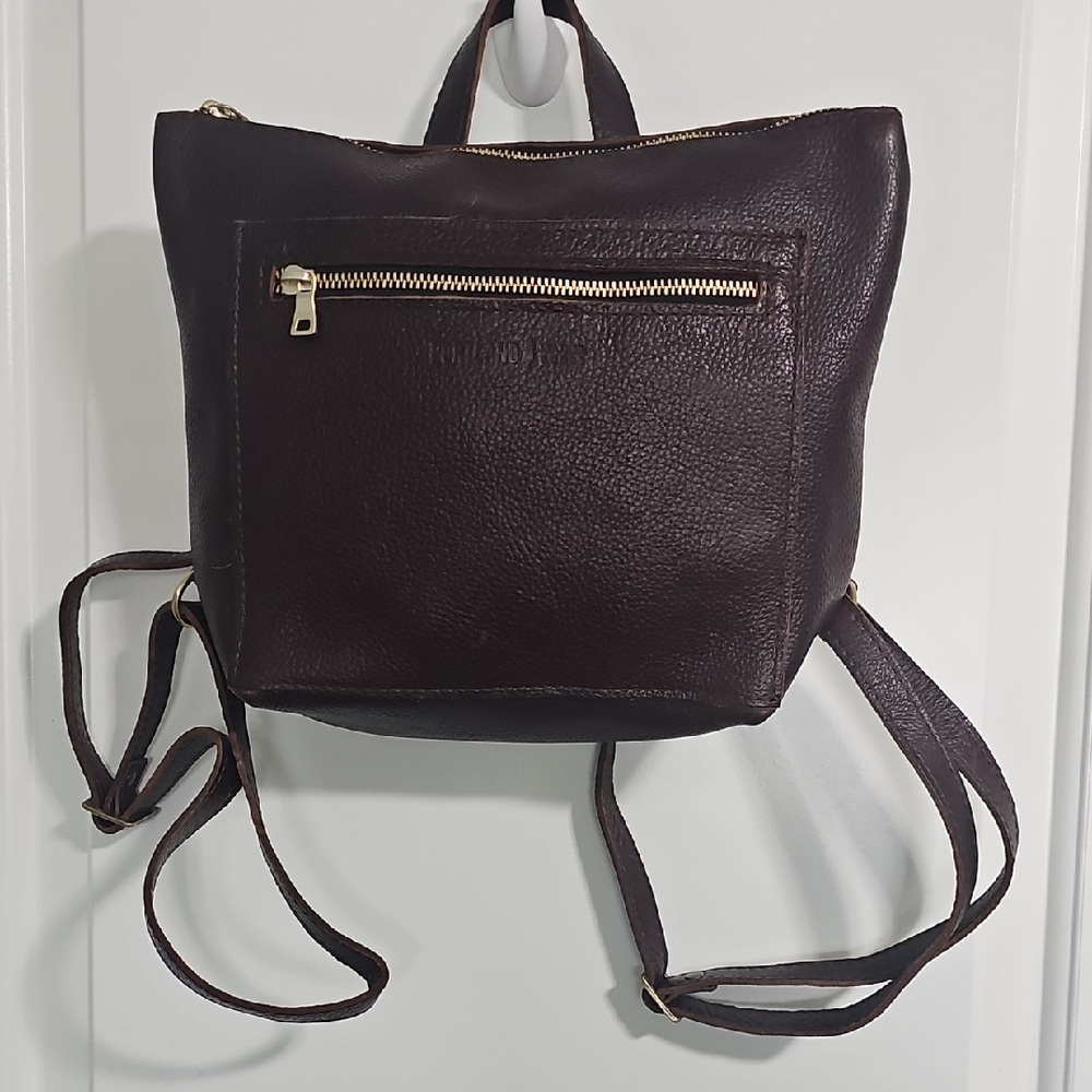 Portland Leather Dark Brown Backpack with Front Zip